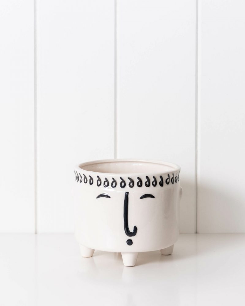 White and Black Ceramic Footed Face Pot Planter