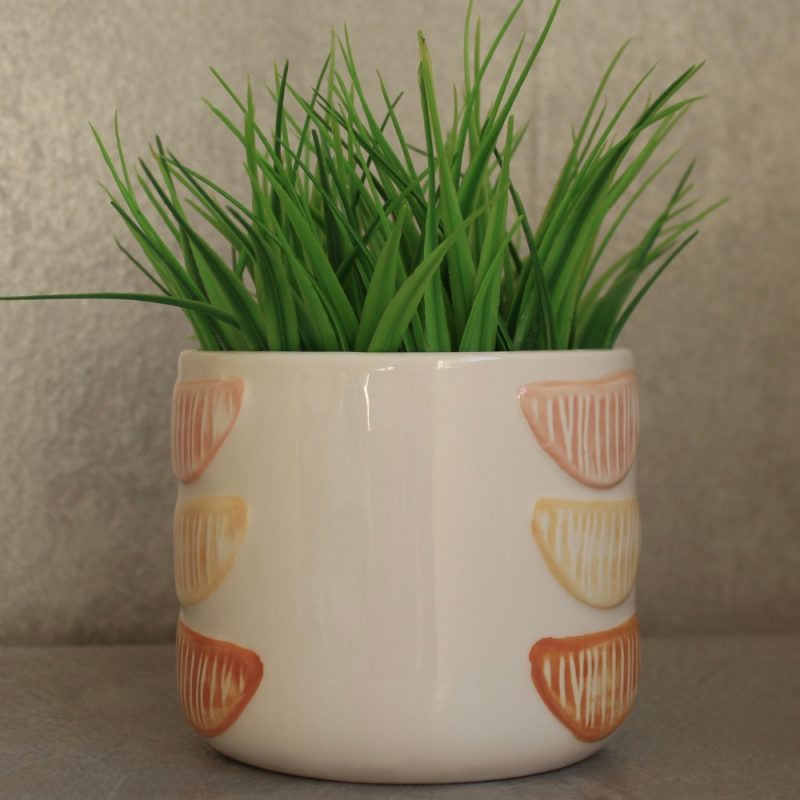 Glossy White and Orange Ceramic Pot Planter