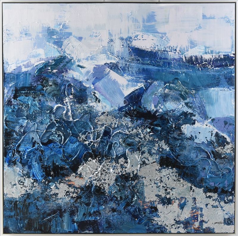 Hamptons Blue Abstract Framed Canvas Print Wall Art 80 X 80 Cm Dalisay