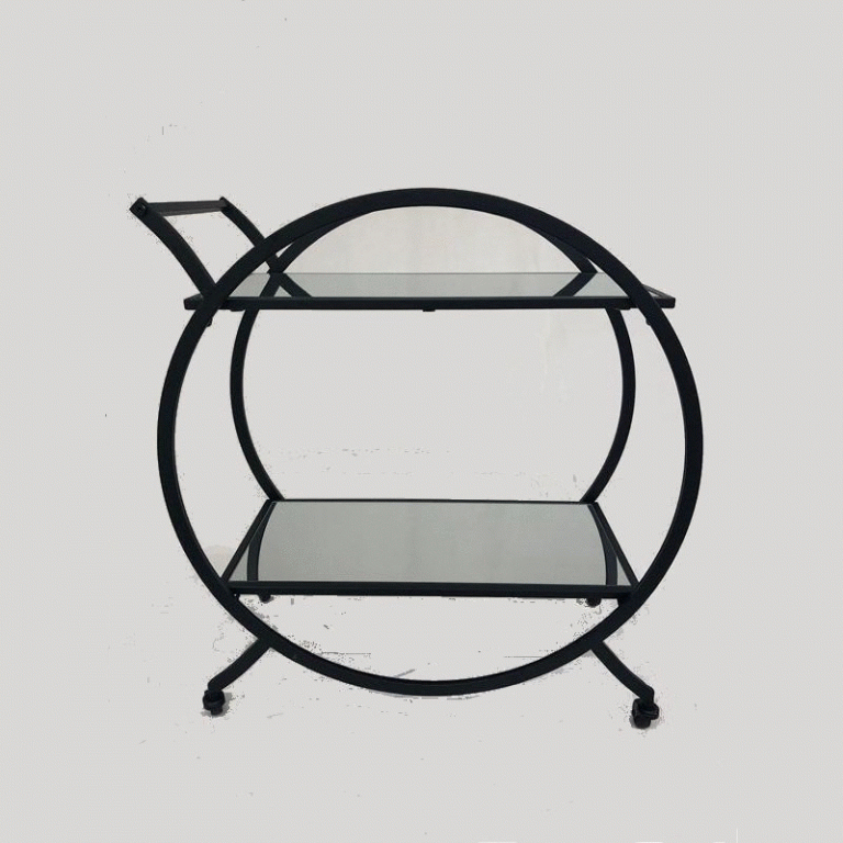 Matt Black Metal and Glass Bar Cart Drinks Auto Trolley