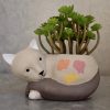 Sand Texture Ceramic Cat Succulent Pot Planter