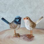 Blue and Brown Wren Bird Figurine - Set of 2