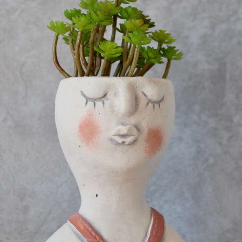 Coral Girl Face Head Concrete Pot Planter