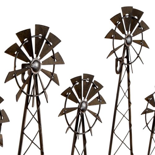 Distressed Brown 5 Windmill Metal Wall Art