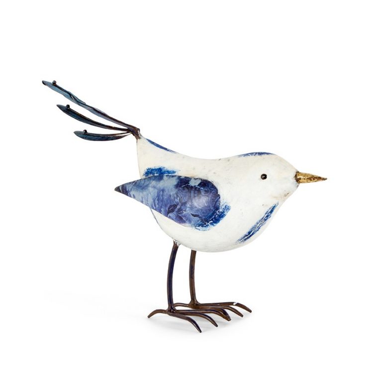 Large Blue And White Metal Bird Figurine | Dalisay