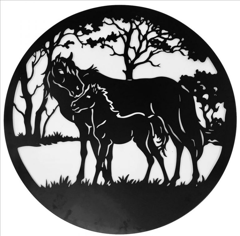 Loving Mother and Baby Horse Metal Wall Art