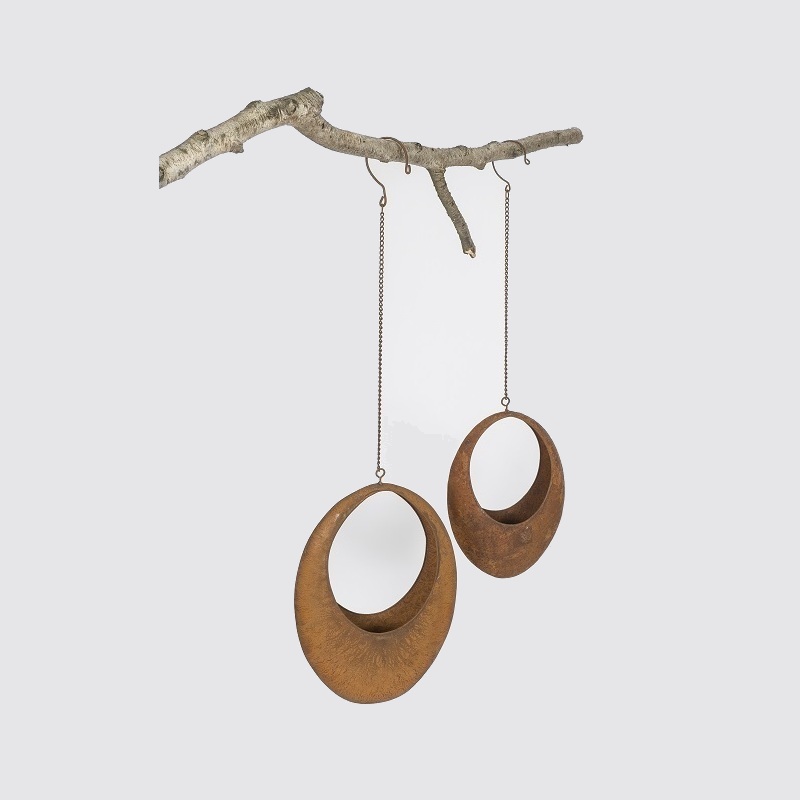 Oval Planter Rustic Metal Hanging Pot