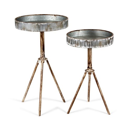 Set of 2 Whitewash Galvanised Metal Side Tables