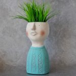 Turquoise Boy Face Head Concrete Pot Planter, 24cm