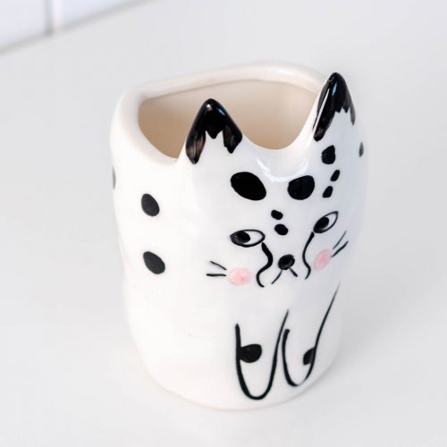 Funny Cat Ceramic Pot Planter - Black and White
