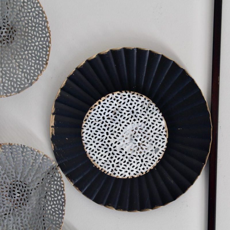 Black Abstract Monochrome Circles Framed Metal Wall Art