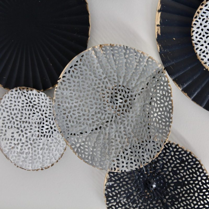 Black Abstract Monochrome Circles Framed Metal Wall Art