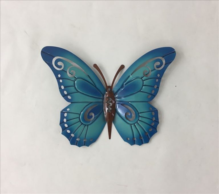 Ornate your walls in an elegant style with this Teal Blue Hanging Butterfly Metal Wall Art