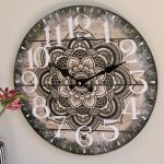 Black and White Mandala Wooden Wall Clock, 34cm