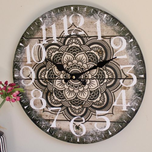 Black and White Mandala Wooden Wall Clock