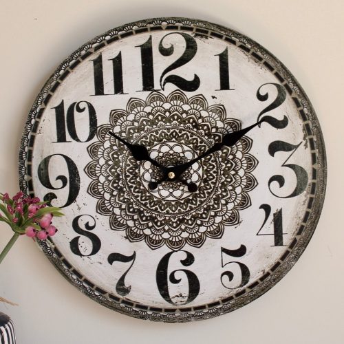 Black and White Mandala Wooden Wall Clock