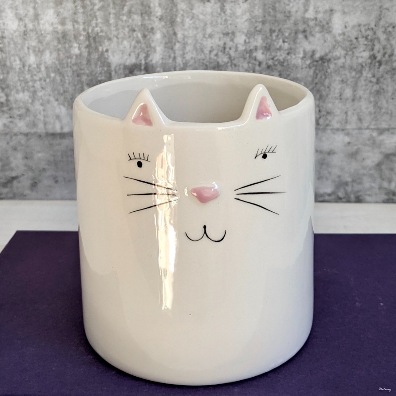 White Ceramic Cat Pot Planter