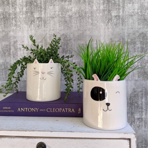 White Ceramic Cat Pot Planter