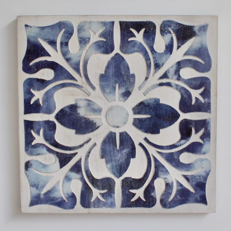 Hamptons Blue Floral Mandala Wooden Wall Art - Set of 4