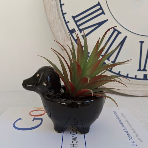 Black French Basset Hound Dog Ceramic Pot Planter