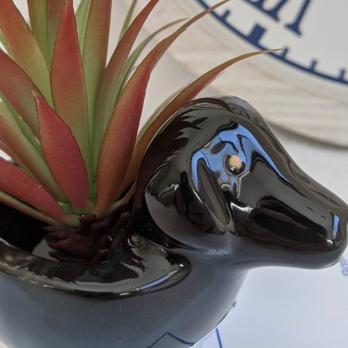 Black French Basset Hound Dog Ceramic Pot Planter