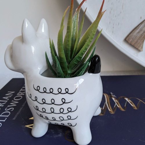 Black White French Bulldog Ceramic Pot Planter