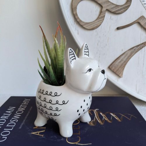 Black White French Bulldog Ceramic Pot Planter