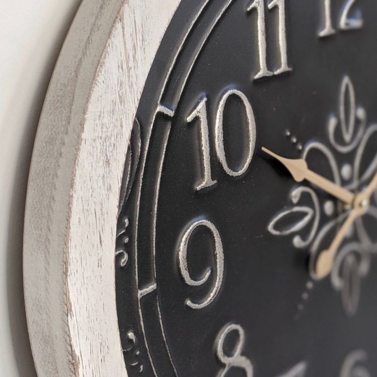 Large Black White French Scroll Wall Clock, 56cm Dalisay