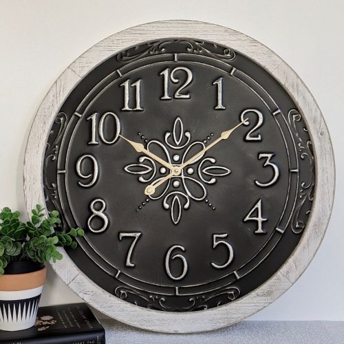 New Large Black White French Scroll Wall Clock