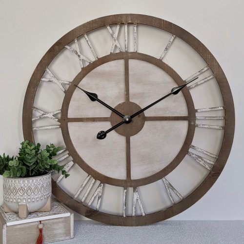 New Large Scandi Hamptons Natural White Wooden Wall Clock