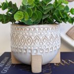 Tribal White Ceramic Pot Planter With Sandy Legs