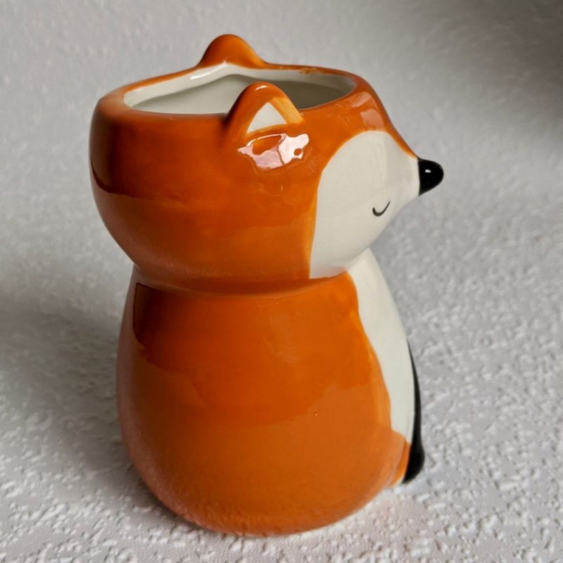 White Orange Ceramic Fox Pot Planter