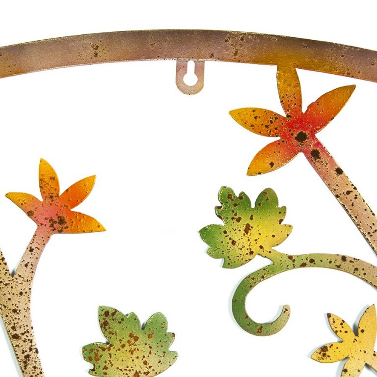 Colourful Birds on Tree Round Rustic Metal Wall Art