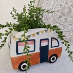 Bright Boho Retro Beach Van Ceramic Planter, 15x19 cm