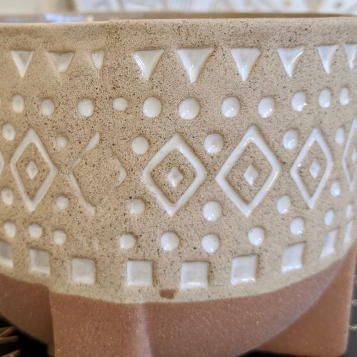 Tribal Beige Ceramic Pot Planter With Sandy Legs