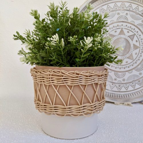 Woven Natural Cane Ceramic Pot Planter