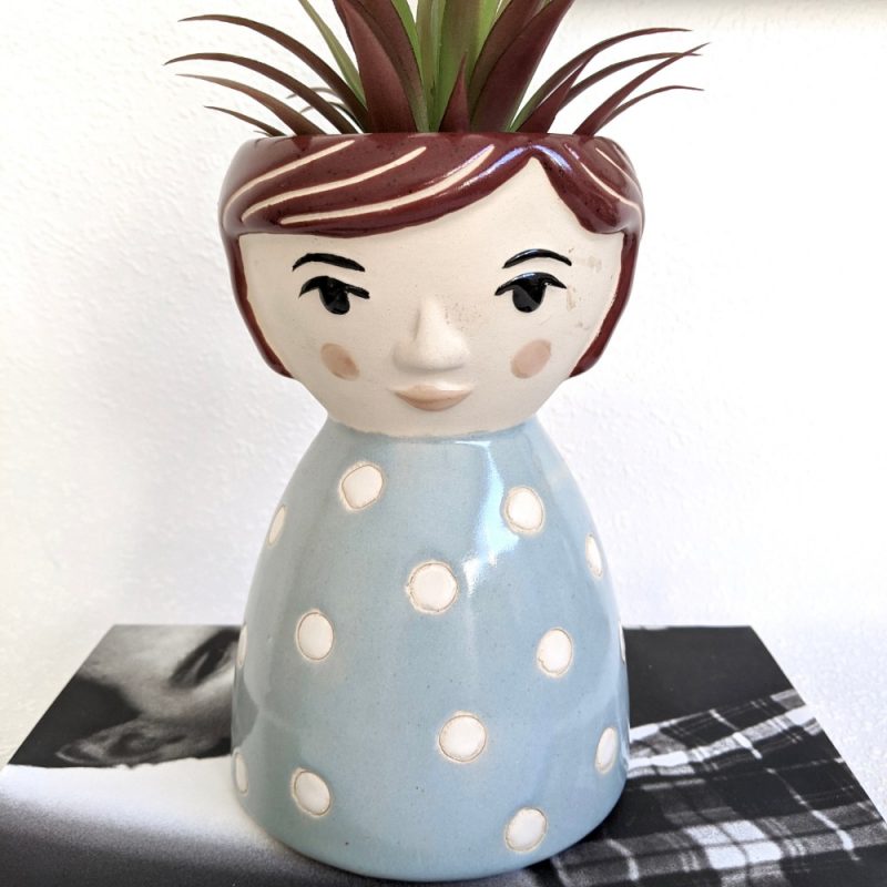 Blue Girl Face Vase Planter