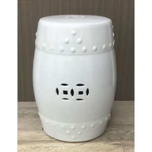 Coastal White Ceramic Accent Stool, 46cm