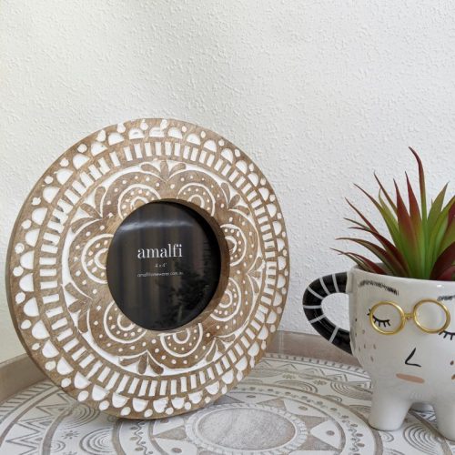 Round Floral Mango Wood Photo Picture Frame