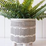 Tribal Glazed Lines Ceramic Pot Planter on Legs, 16cm