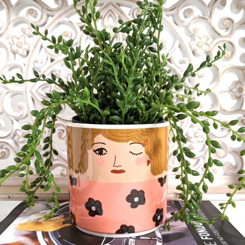 Winking Shy Girl Ceramic Pot Planter