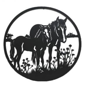 Mother Baby Horse Black Metal Wall Art Decor