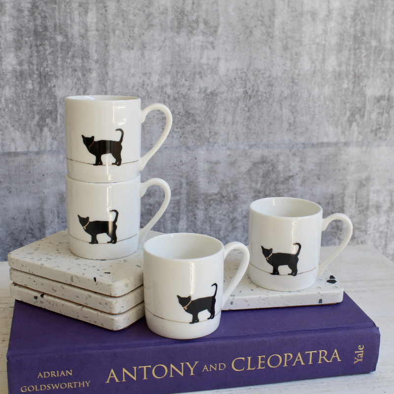 Black Cat Bone China Espresso Cups - Set of 4