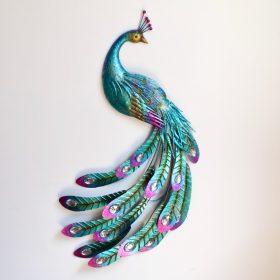 Blue Peacock Bird Metal Wall Art - Set of 2