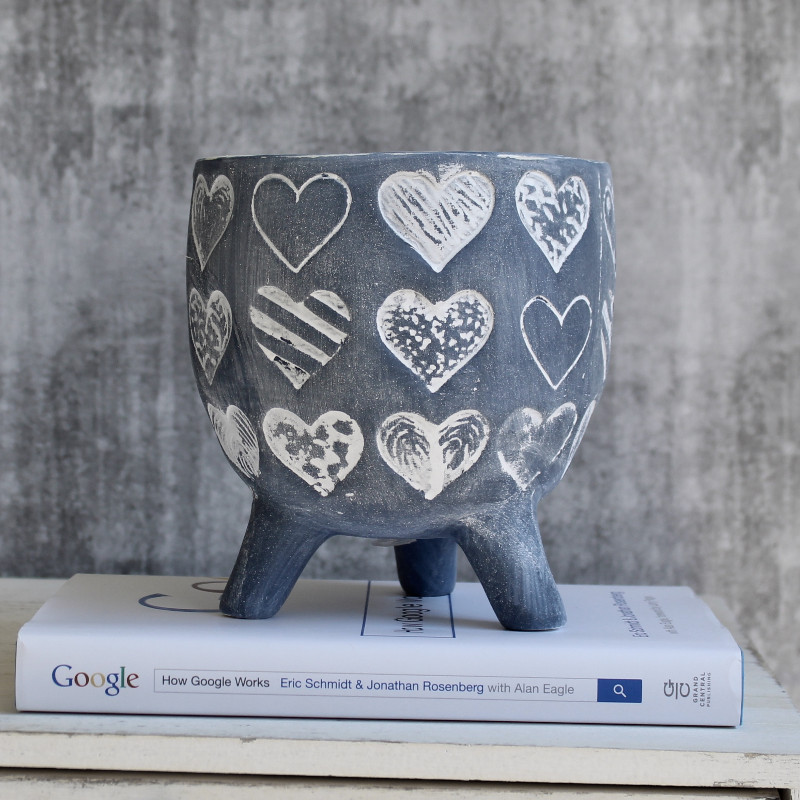 Blue White Hearts Footed Pot