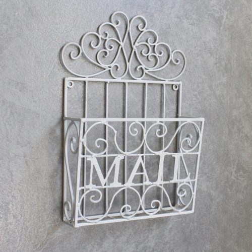 French Scroll White Metal Mail Box Caddy