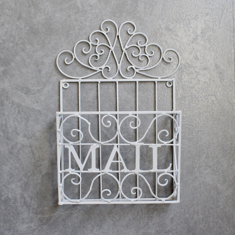 French Scroll White Metal Mail Box Caddy