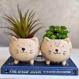 Beige Sandy Cat Pot Planter - Set of 2