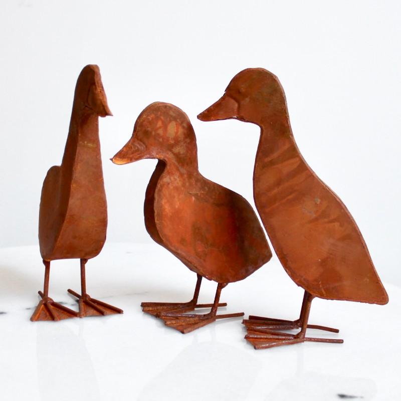 Rustic Duckling Garden Statue Sculpture - Set of 3