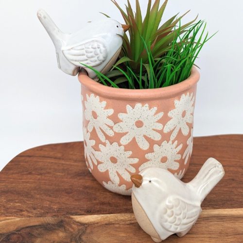 White Ceramic Bird Pot Sitter - Set of 2